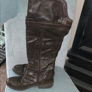 Brown leather over the knee boots
